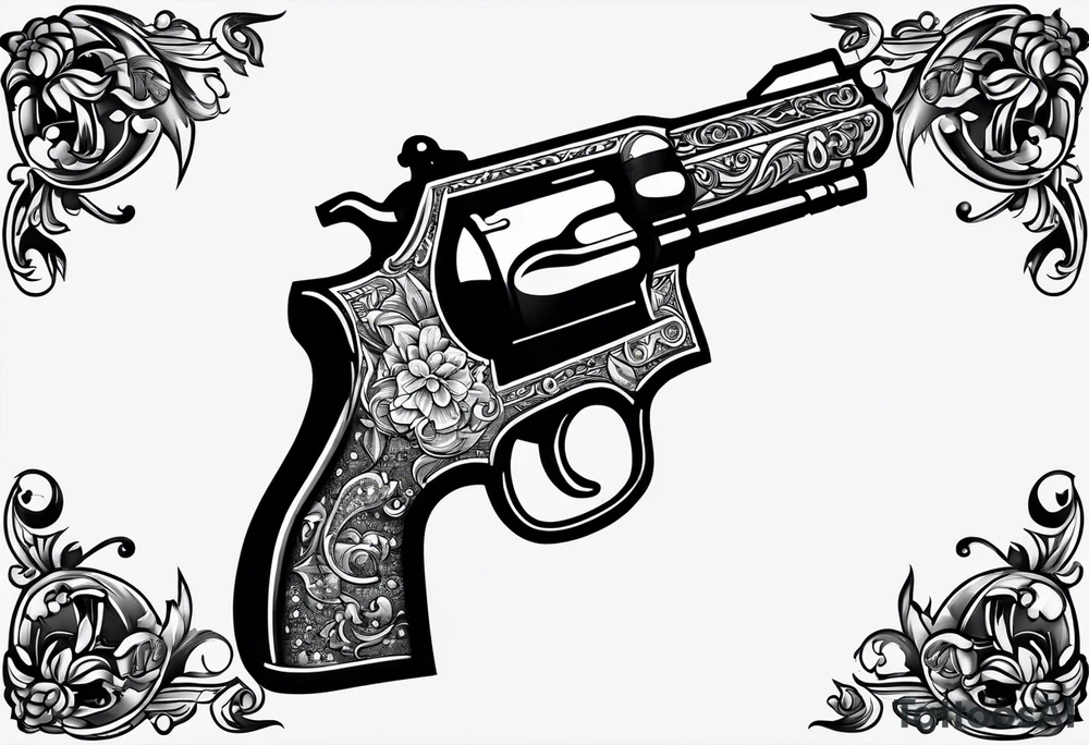 A gun with the word 'Revolverhelden' on it tattoo idea