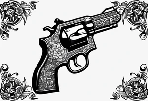 A gun with the word 'Revolverhelden' on it tattoo idea