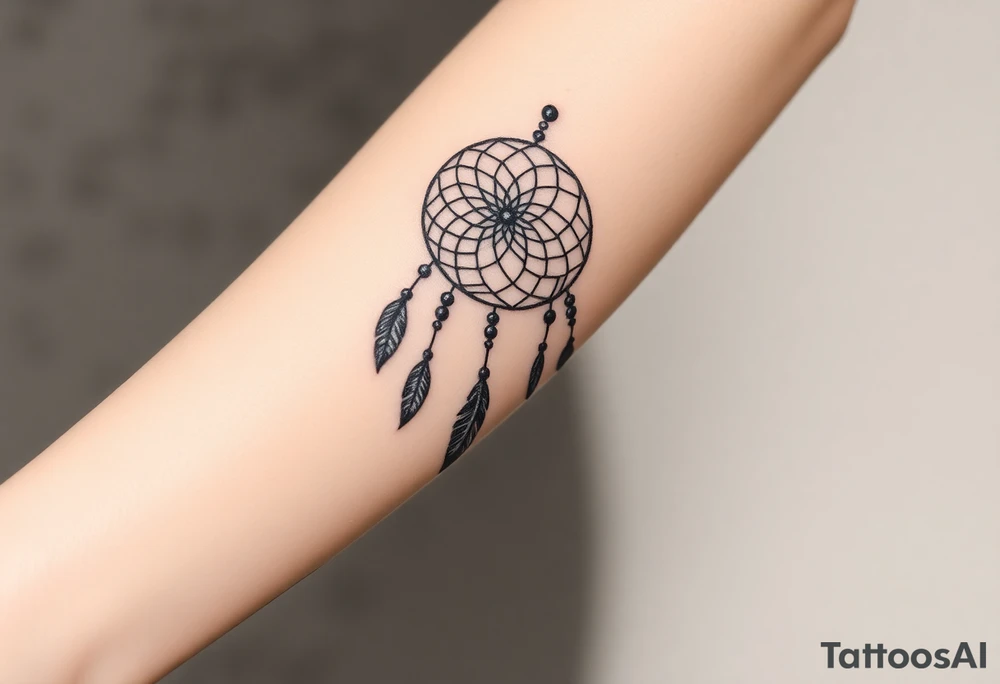native dreamcatcher with flowing feathers and sacred beads tattoo idea