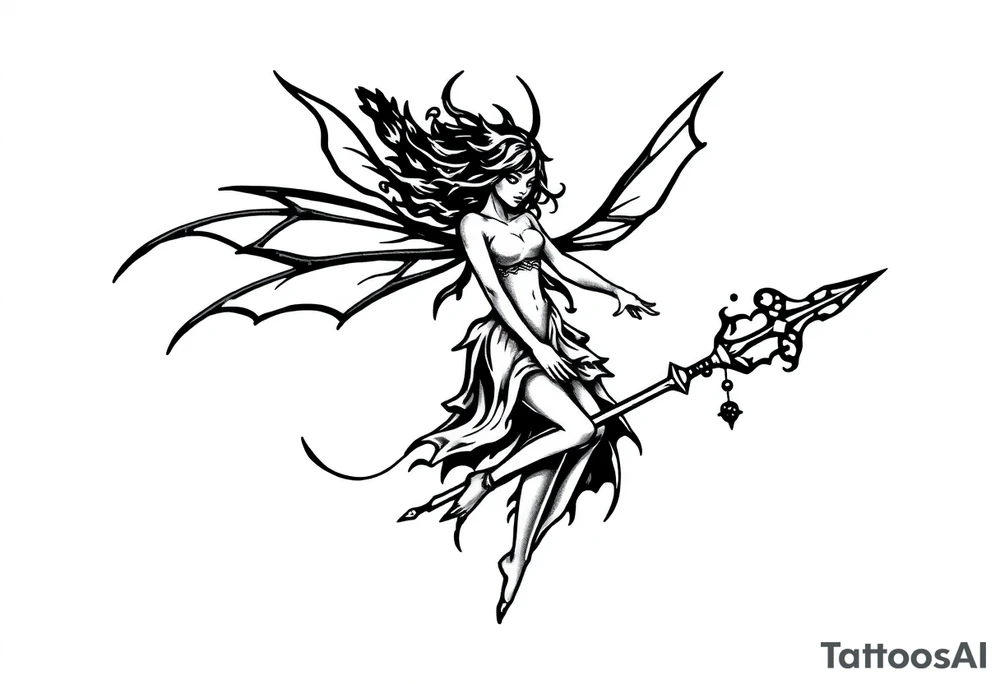 Dark fairy with weapon tattoo idea