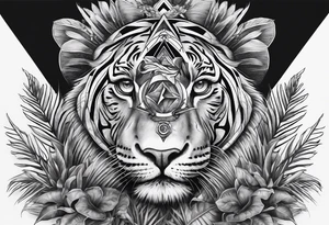 full arm sleeve, jungle plants, all-seeing eye tattoo idea