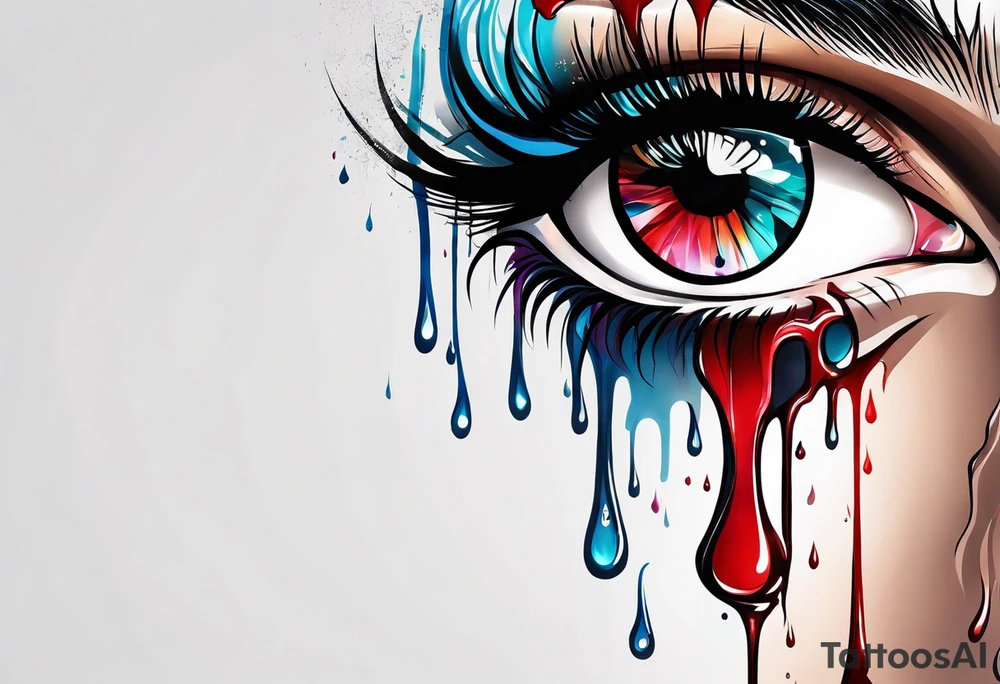 Bleeding tears flow from eye tattoo design tattoo idea