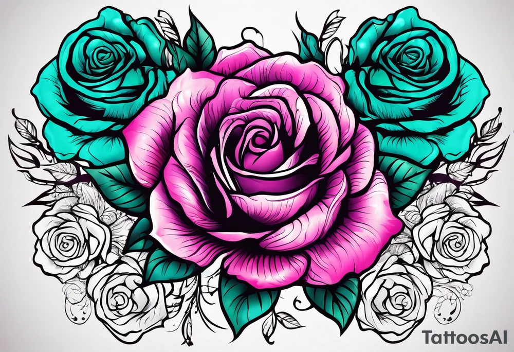 05/22/50 Dad 06/07/14, roses, teal, pink, purple tattoo idea