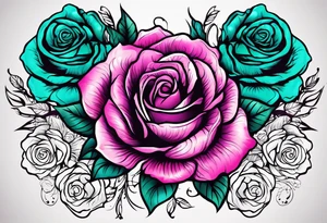 05/22/50 Dad 06/07/14, roses, teal, pink, purple tattoo idea