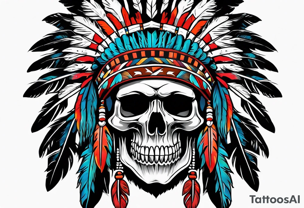 Native American bonnet war chief skull tattoo idea