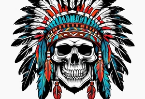 Native American bonnet war chief skull tattoo idea
