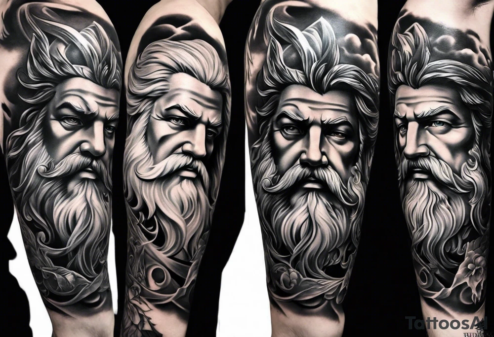 Tattoo sleeve with Zeus, Poseidon and Hades. tattoo idea