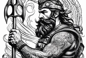 Scuba diver holding a trident of Poseidon tattoo idea