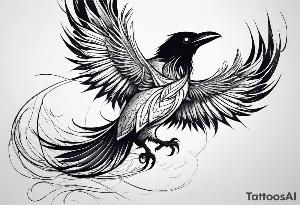Raven mid transformation into a phoenix tattoo idea