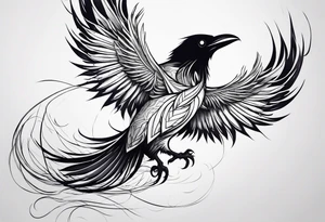 Raven mid transformation into a phoenix tattoo idea