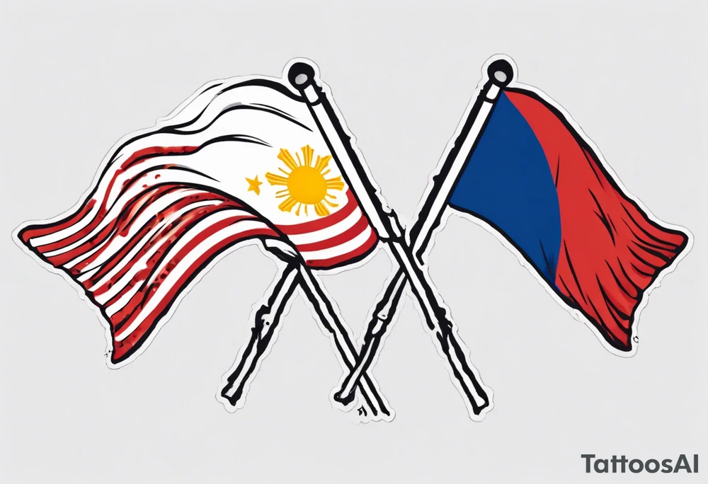 A single waving flag that is the Philippine flag to the left and the Spanish flag to the right tattoo idea