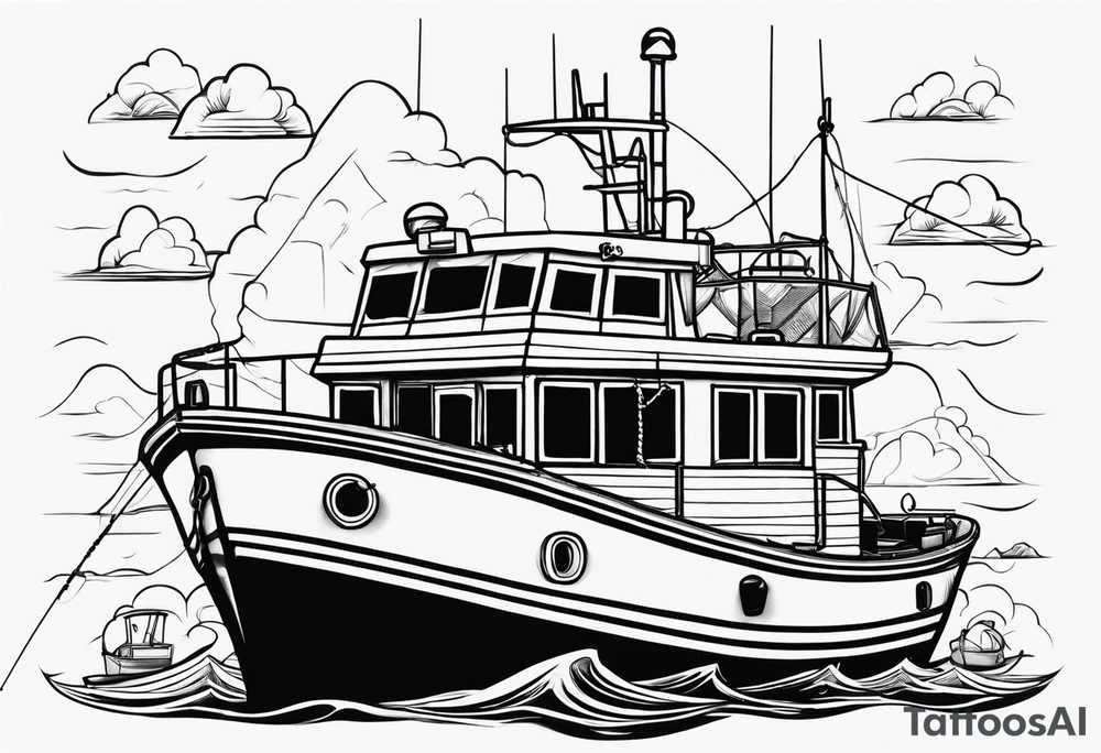 The words No alibi on the back of a fishing boat tattoo idea