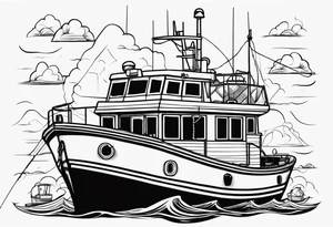 The words No alibi on the back of a fishing boat tattoo idea