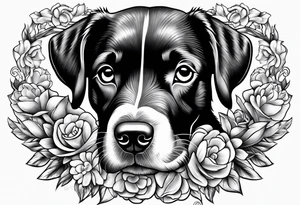 Black dog guarding angel infants tattoo idea