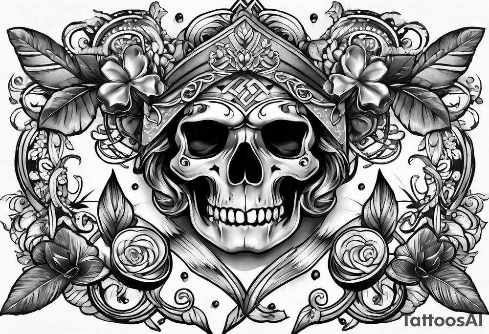 idea of adding buffs to people with this tattoo. using realistic style with arrows and Four Leaf Clover to generating stats of Luck. tattoo idea