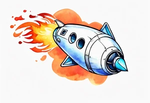 Super simple cartoon rocket ship with a round window, 3 fins, and fire coming out the bottom

Add some shading, color, and detail to make less basic - no blue tattoo idea