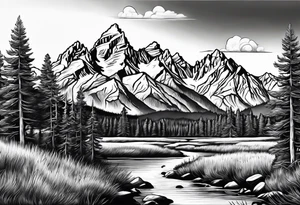 Half sleeve of Teton mountain range with trees lining the bottom of tattoo tattoo idea