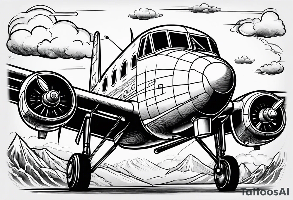 sketch of adventure plane in perspective from the bottom tattoo idea