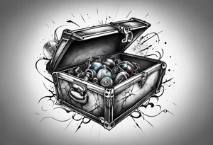 Toy box locked with colors bursting out through the cracks/sides tattoo idea