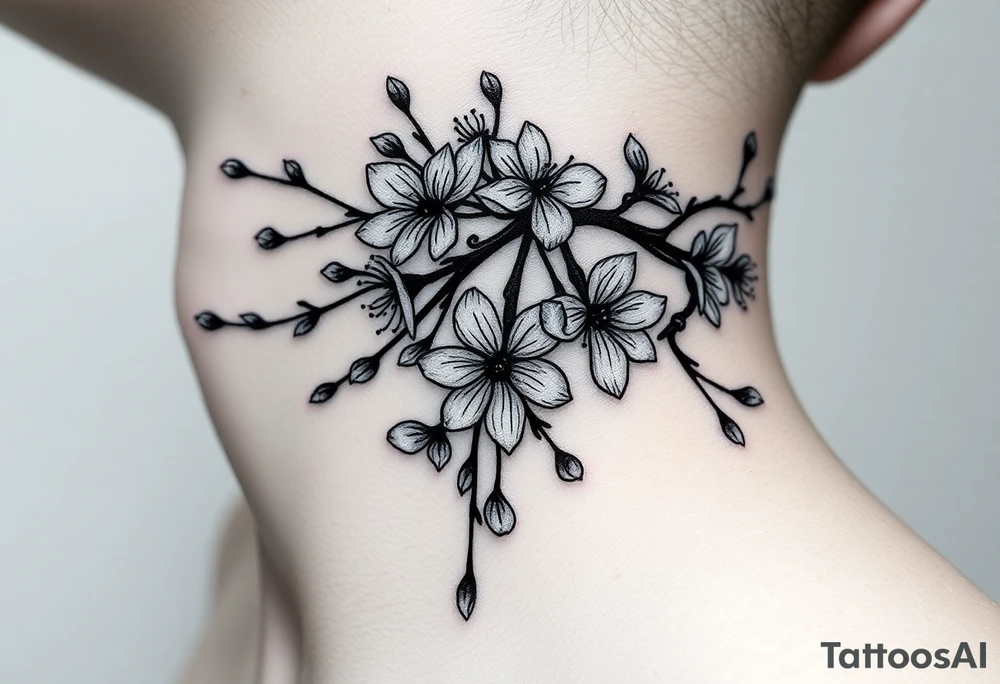 delicate cherry blossoms swirling in spring breeze with petals tattoo idea