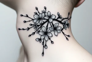 delicate cherry blossoms swirling in spring breeze with petals tattoo idea