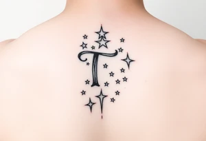 “T” in writing on hand with stars tattoo idea