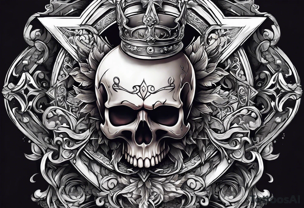 cross on top of a skull tattoo idea
