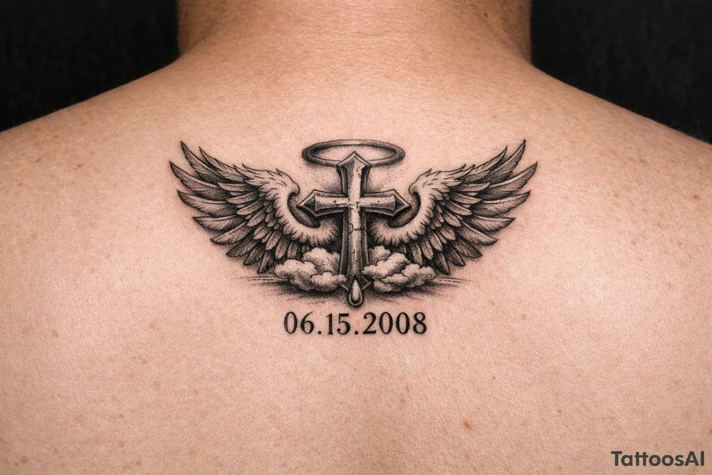 A tattoo with wings or something similar, with a date, because my mother passed away many years ago tattoo idea