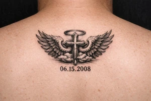 A tattoo with wings or something similar, with a date, because my mother passed away many years ago tattoo idea