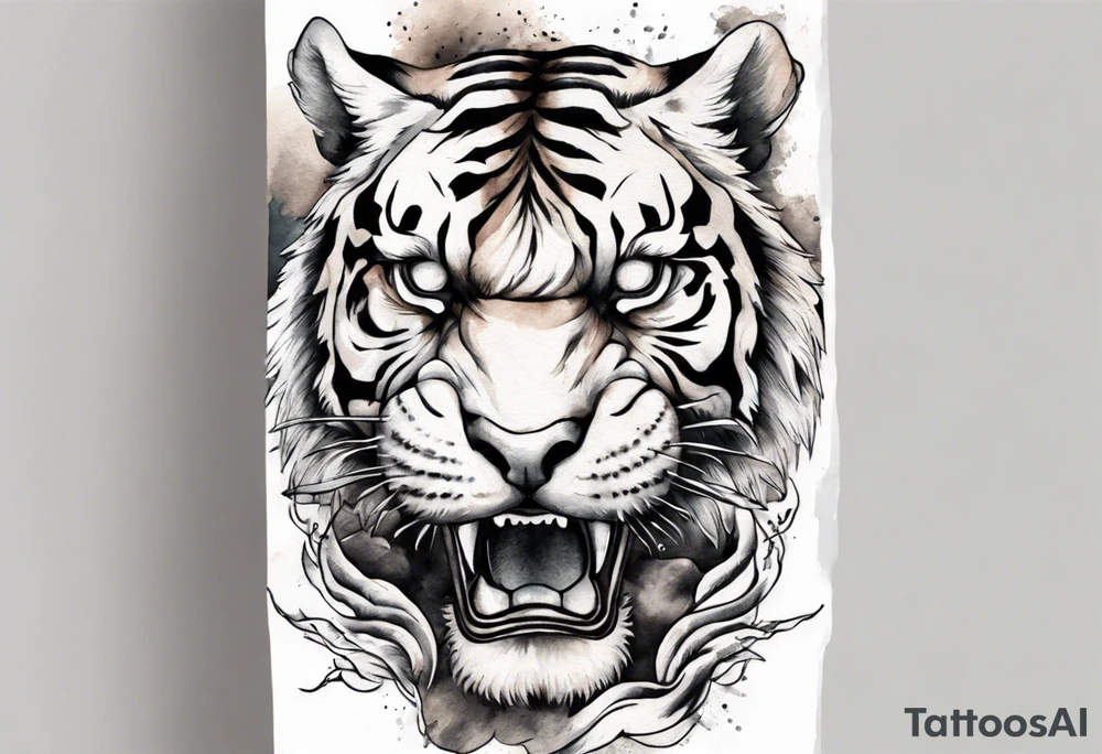 Ancient tiger with lightning and a sun for a forearm sleeve. With patterns surrounding it tattoo idea Ancient tiger with lightning and a sun for a forearm sleeve. With patterns surrounding it tattoo idea