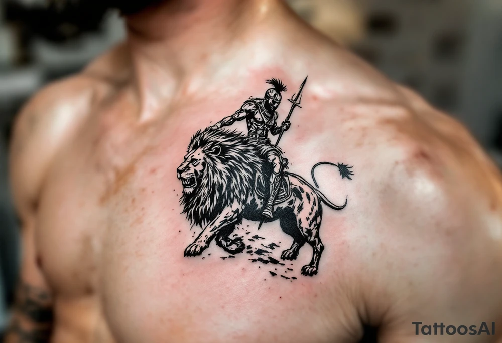 African warrior riding on top of lion into battle tattoo idea