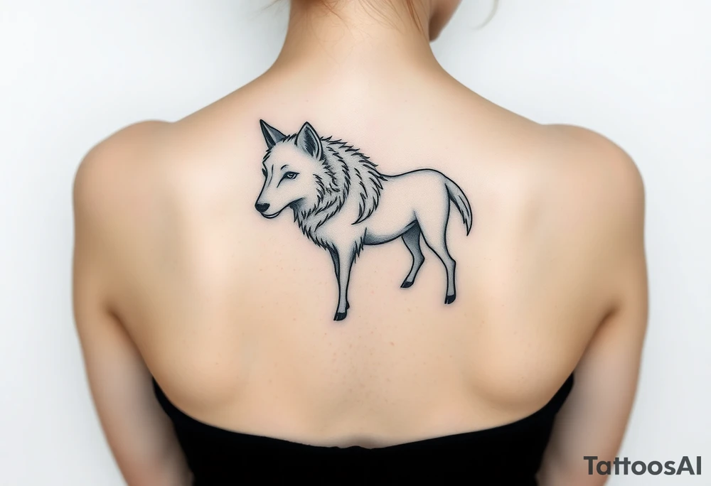 Wolf and sheep as one hybrid 
animal tattoo idea