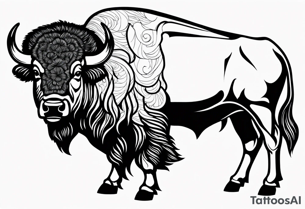 fine line bison outline - white background, clean background, no skin tattoo idea