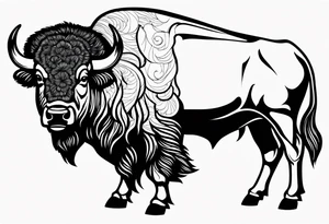 fine line bison outline - white background, clean background, no skin tattoo idea