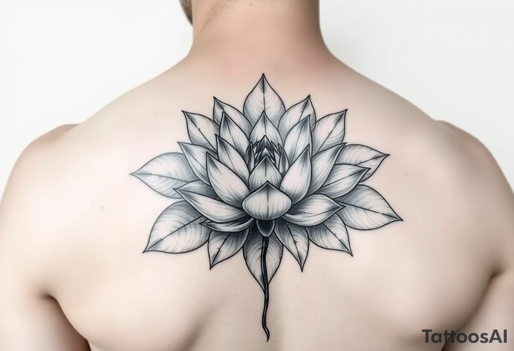 Beautiful lotus flower bomb with open leaves tattoo idea