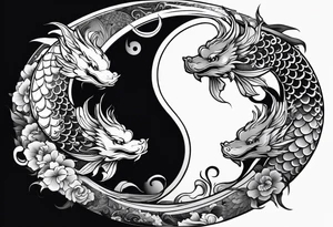 powerful ying Yang symbol made of koi fish and dragons tattoo idea