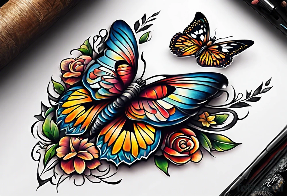 Owl and butterfly tattoo idea