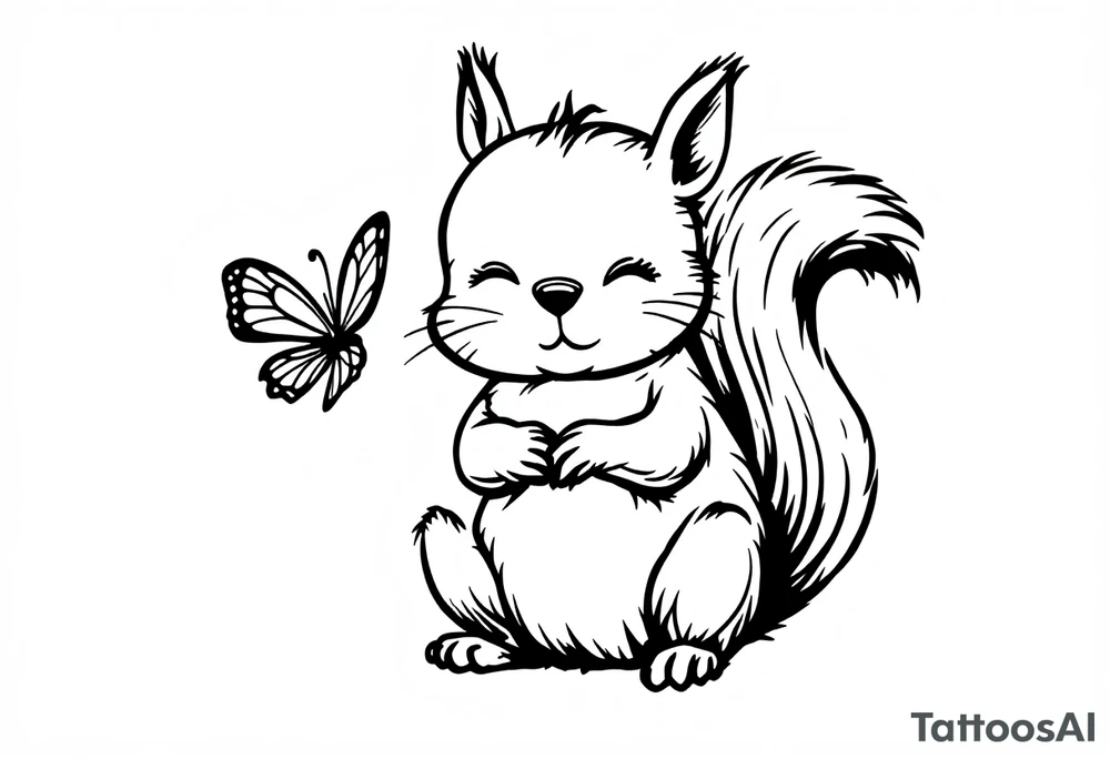A Squirrel with a butterfly in hands tattoo idea