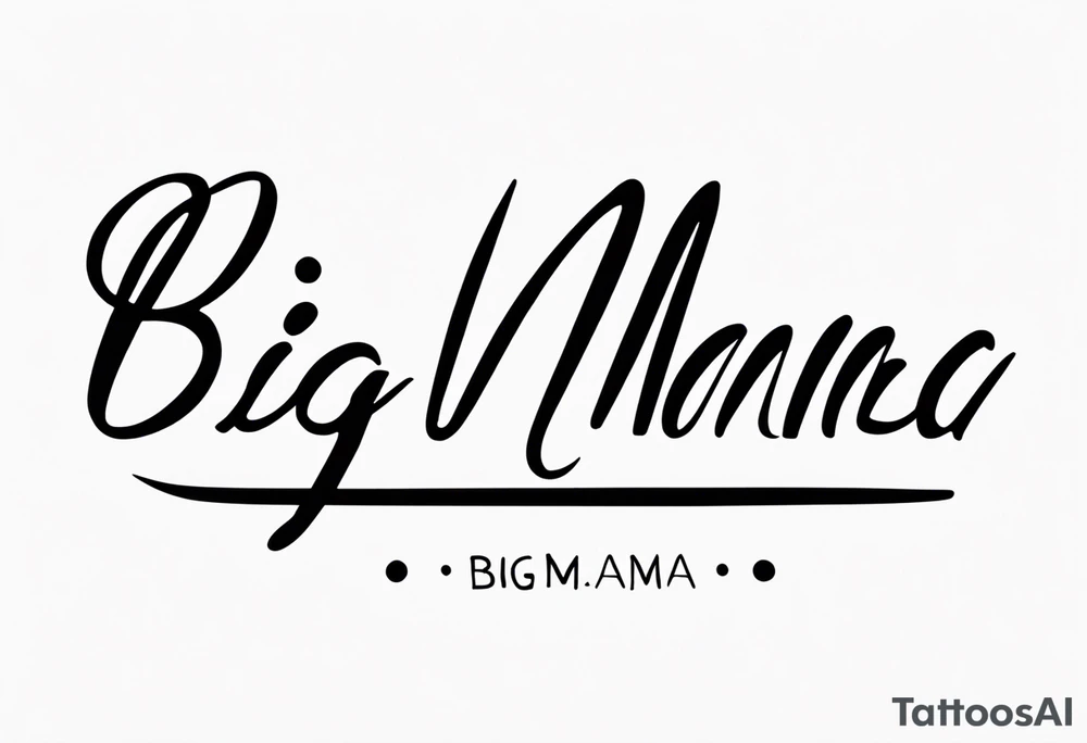 A tramp stamp tattoo of the words “Big Mama” with clean simple script font with delicate underlining and/or subtle embellishments for a more understated approach tattoo idea