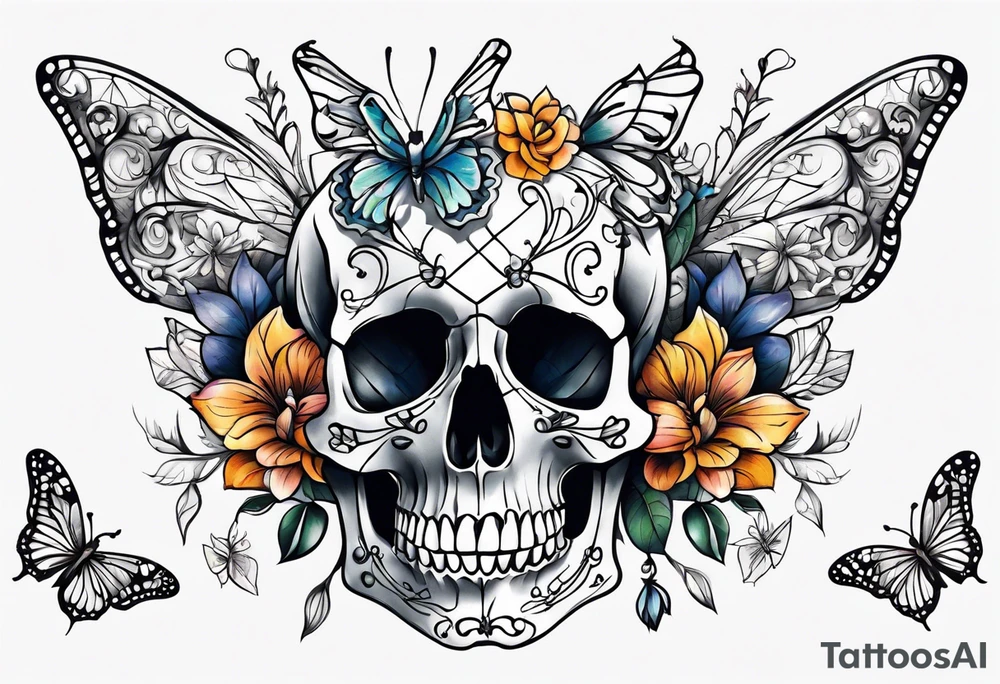 skeleton bones full body flowers and butterflies
simple design tattoo idea