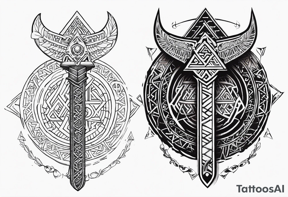 Valhalla sword
dragon axe Valknut helm of awe tattoo idea