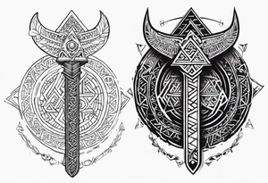 Valhalla sword 
 dragon axe Valknut helm of awe tattoo idea