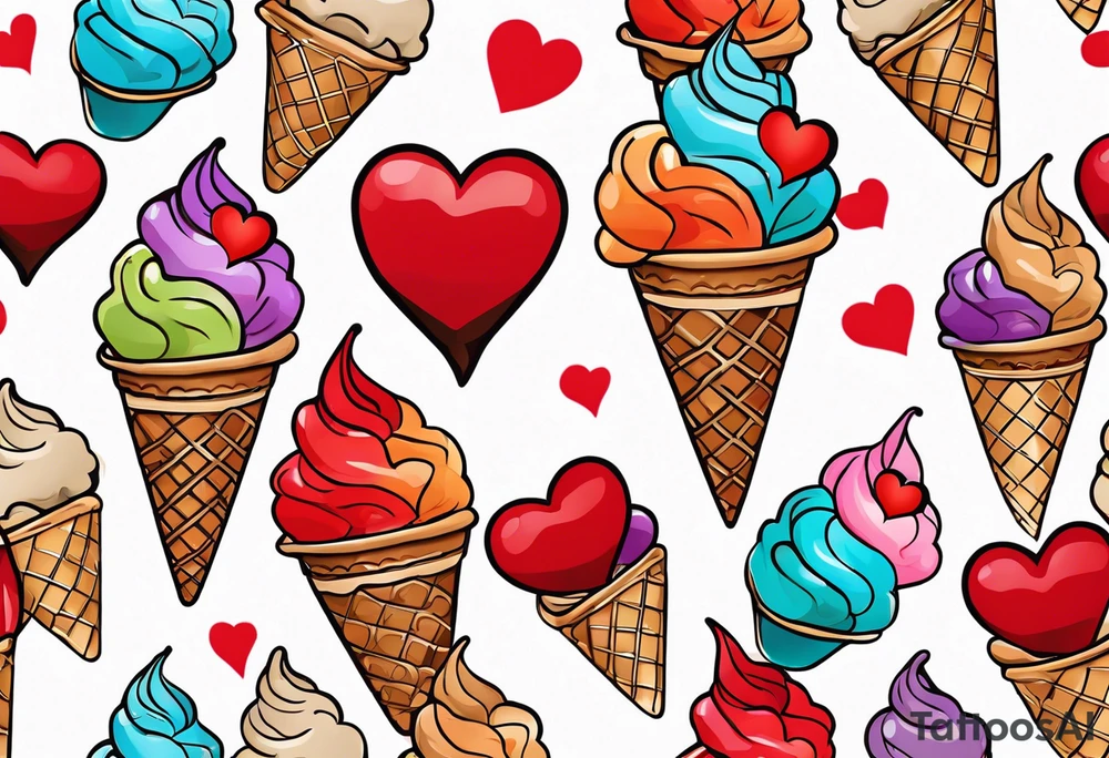 ice cream cone with one red heart tattoo idea