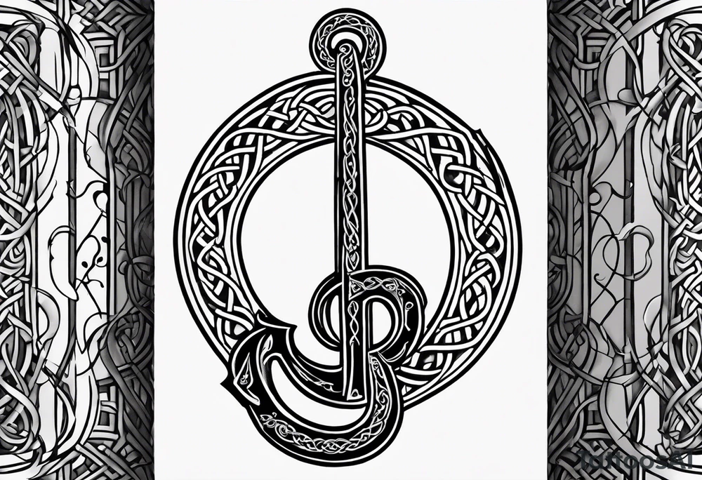 Celtic styling, anchor, bass clef note, treble clef note, dog paw print, half sleeve, forearm tattoo idea