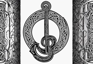 Celtic styling, anchor, bass clef note, treble clef note, dog paw print, half sleeve, forearm tattoo idea