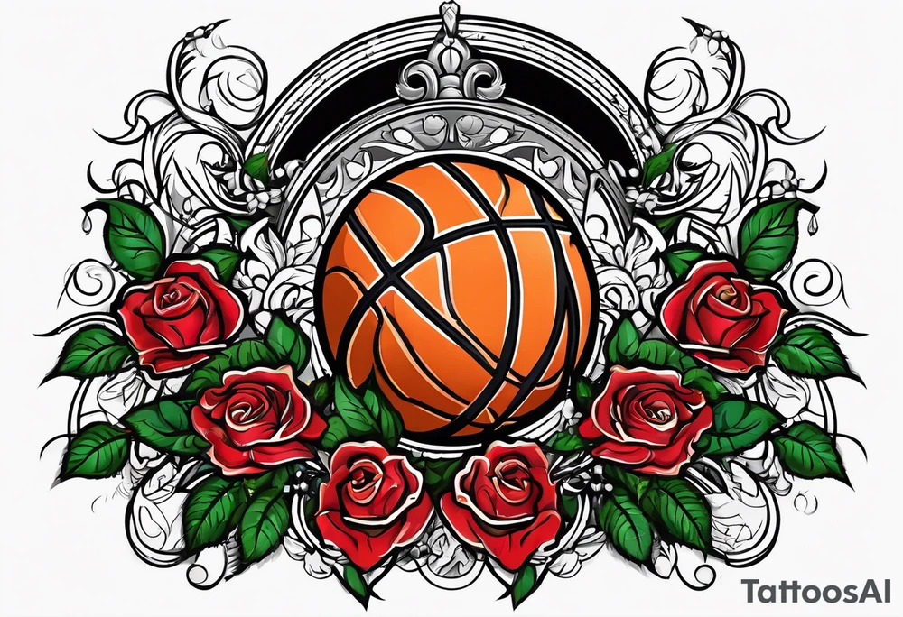 basketball , roses , virgo logo , 2005 tattoo idea