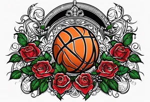basketball , roses , virgo logo , 2005 tattoo idea