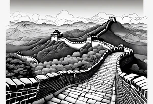 Great Chinese wall, realistic, art, gezeichnet, fine line tattoo idea