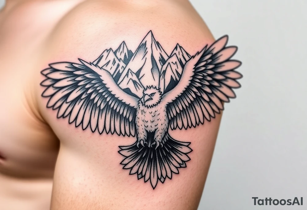 majestic eagle spreading wings against mountain peaks tattoo idea majestic eagle spreading wings against mountain peaks tattoo idea