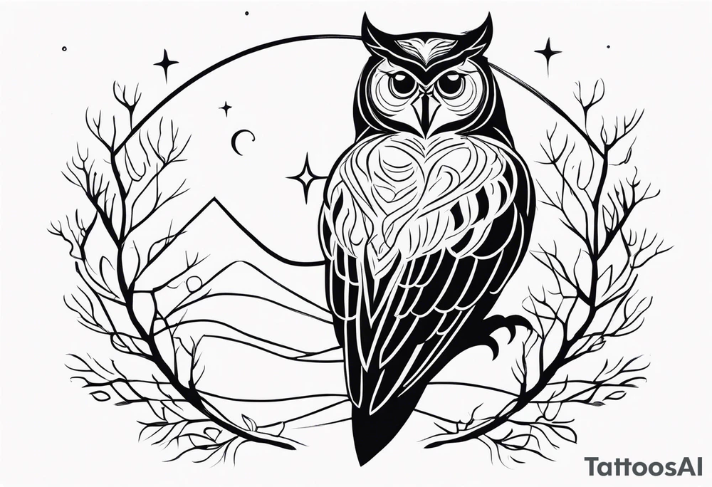 Winter night sky, owls, quarter sleeve tattoo idea